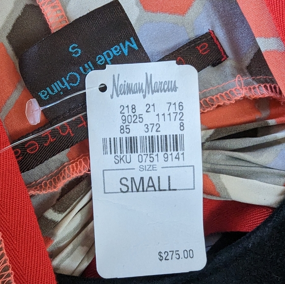 A Common Thread Orange Cream and Blue Patterned Silk Tunic Size Small - Picture 6 of 9